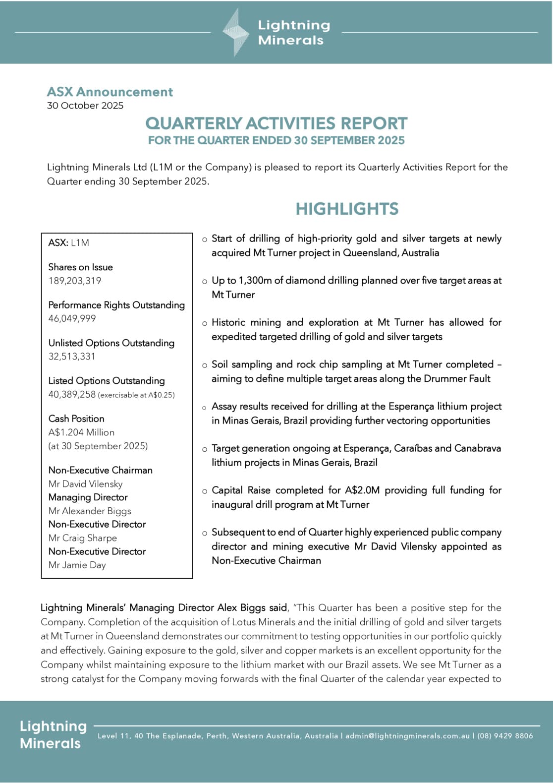 Quarterly Activities/Appendix 5B Cash Flow Report