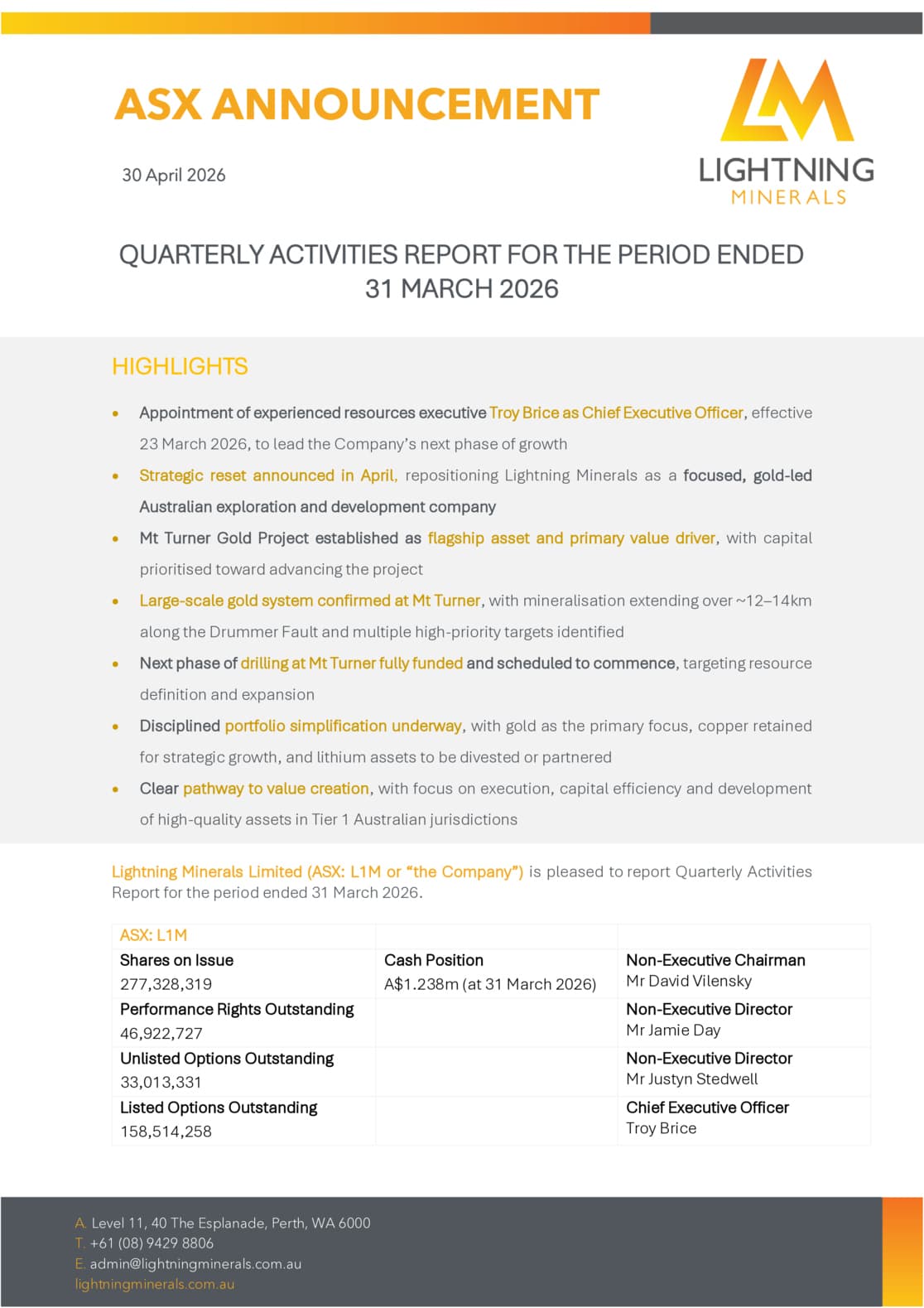 Quarterly Activities/Appendix 5B Cash Flow Report