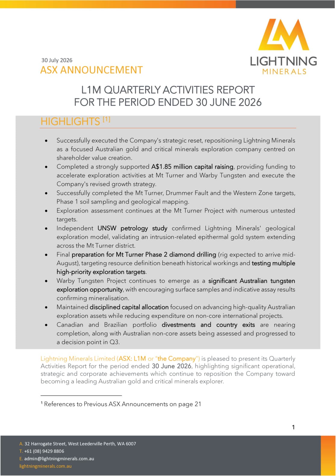 Quarterly Activities/Appendix 5B Cash Flow Report